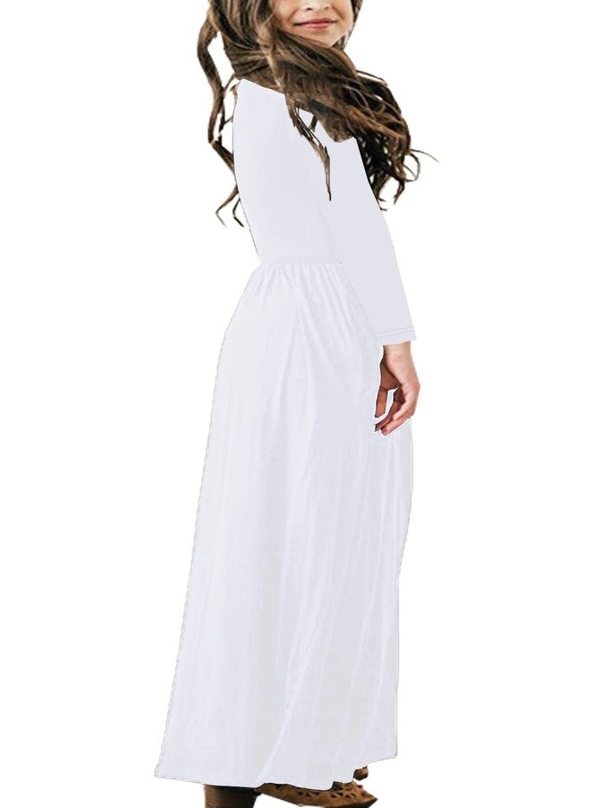 Deerose Girls Long Sleeve White Maxi Dress Winter Floor Length Casual Cotton Long Dress Outfits 7-8 Years - Image 4